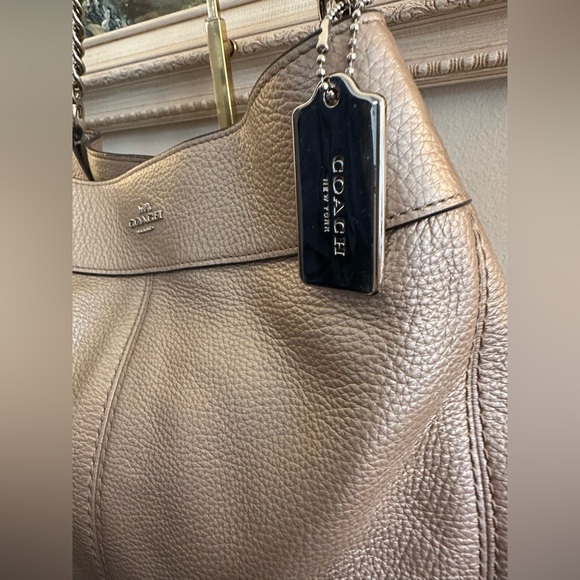 Coach Lexy Metallic Platinum Gold Triple Compartment Shoulder Bag EUC - Picture 3 of 14